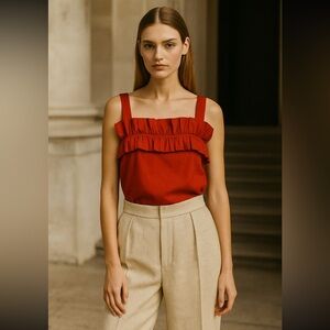 Amanda Uprichard Red Ruffle Strap Top